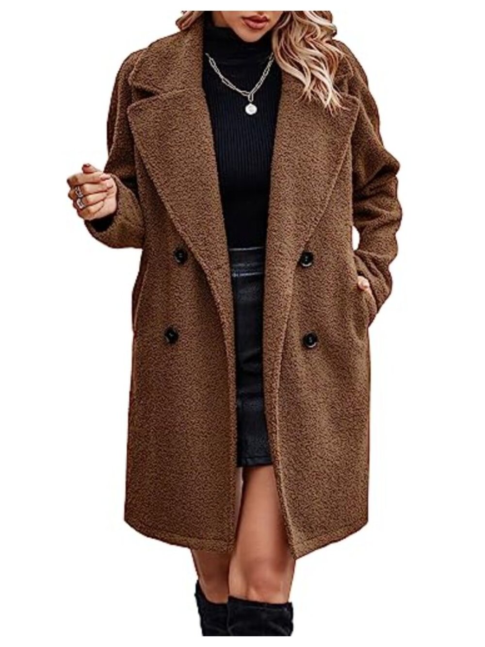 Womens Long Sherpa Coat Faux Fur Trench Fuzzy Fleece Button Cardigan Oversized